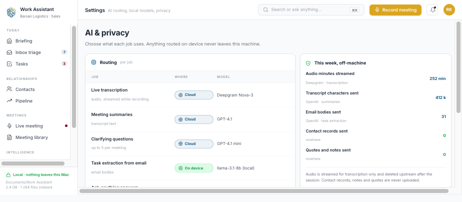 AI routing and privacy settings
