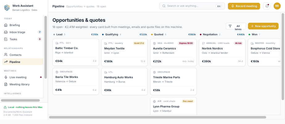 Kanban pipeline of freight quotes